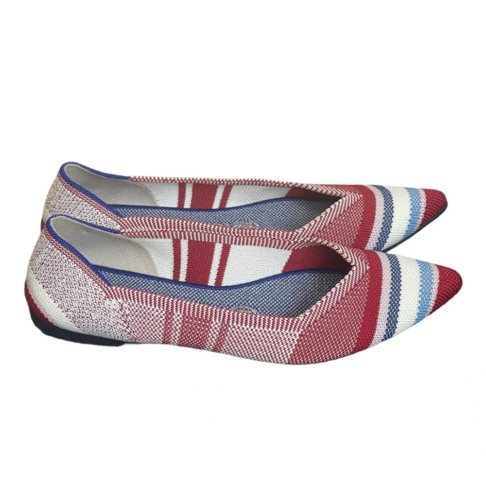 Rothy's 7 Varsity Stripe Red Points Rare Unicorn Flat Shoes BNIB - Picture 3 of 15